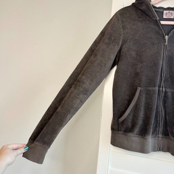 Vintage Y2K Juicy Couture Terry Cloth Hooded Zip Sweater in Brown Terry Cloth - Picture 3 of 9